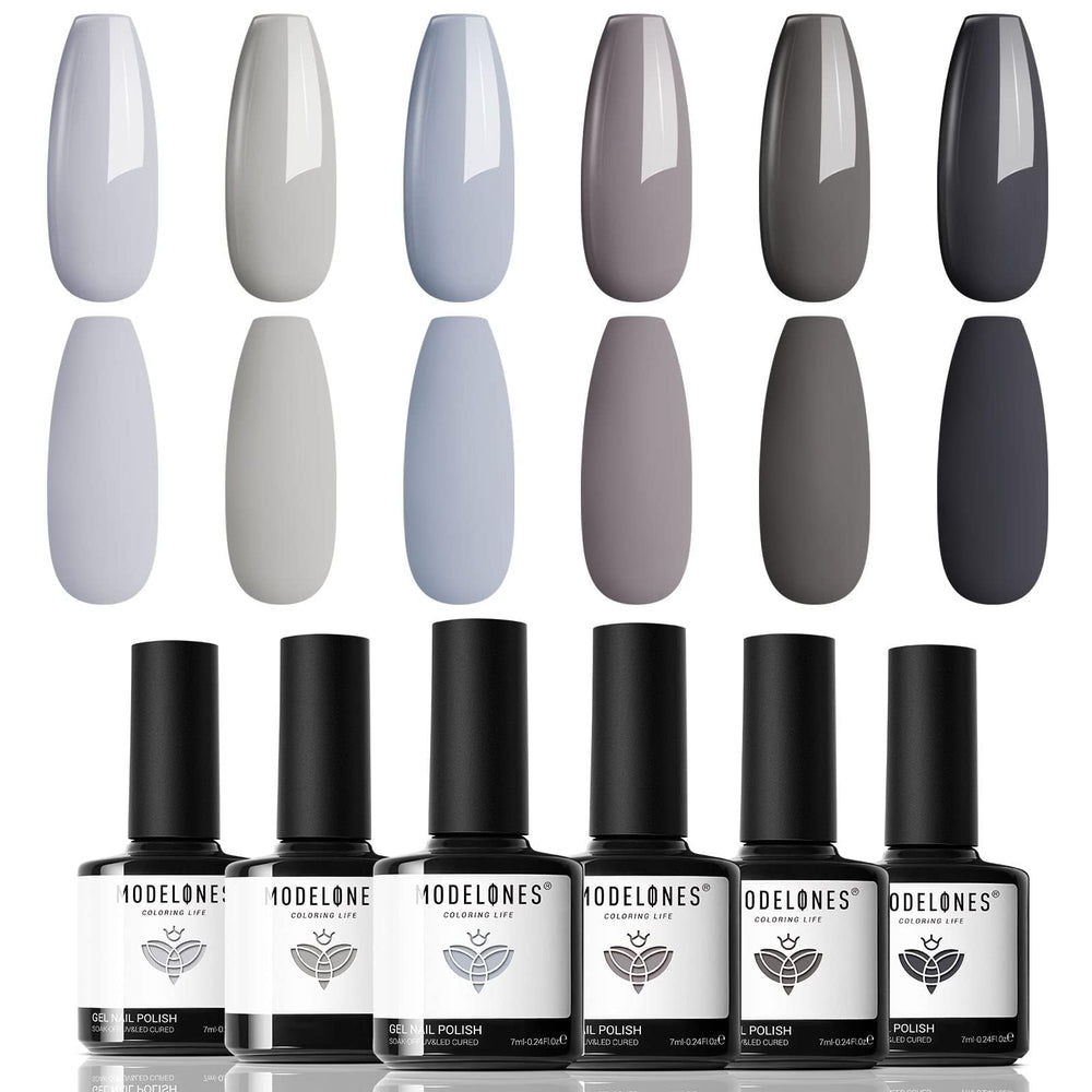 Modelones: caja regalo con 6 colores de esmalte gel gris para manicura duradera