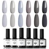 Modelones: caja regalo con 6 colores de esmalte gel gris para manicura duradera