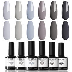 Modelones: caja regalo con 6 colores de esmalte gel gris para manicura duradera