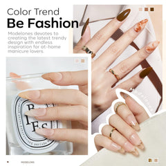 Modelones esmalte gel marfil para look suave y elegante.