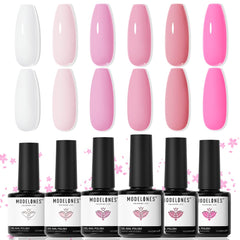 Modelones esmalte gel rosa claro para uñas con acabado suave.
