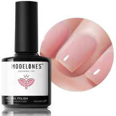 Modelones esmalte gel rosa transparente en botella, brillo suave