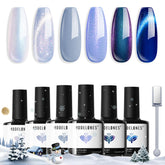 Modelones esmalte gel seis colores azul invierno para uñas elegantes.