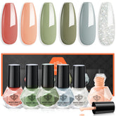 Modelones esmaltes set 6 colores verde azul nude para un look diario.