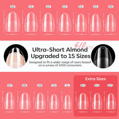 Modelones extensiones uñas almendra 15 tallas para ajuste preciso