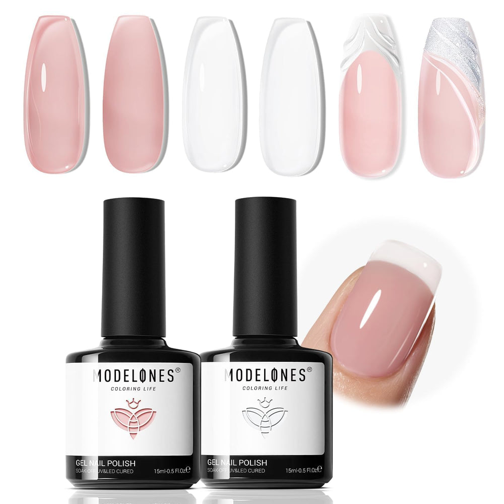 Modelones gel nail polish set with jelly nude pink for elegant French base at home