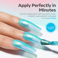 Modelones baby blue bottle offers cool-toned polish with light-glitter finish.