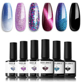 Modelones Glitter Azul cambia de color para manicura divertida en casa.