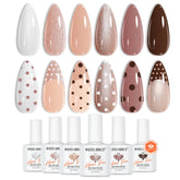Modelones Hema Free Gel Nail Polish six nude shades for all skin tones.
