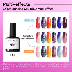 Modelones mood-change gel bottle showing temperature-activated color shift for dynamic nails