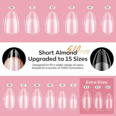Modelones puntas uñas almendra corta 510 piezas para diseño personalizado