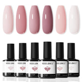 Modelones Set gel 6 colores nude rosa, cobertura impecable para uñas elegantes