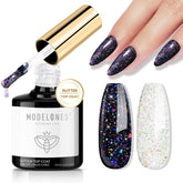 Modelones top coat gel confeti arcoiris para brillo festivo en uñas