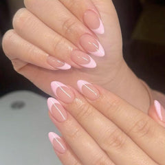 Uñas Modelones francesas rosas en almendra, set completo para uso diario.