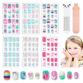 Modelones uñas postizas para niñas con unicornio brillo, ideal para juego seguro.