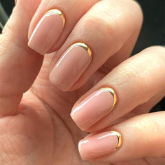 Modelones uñas postizas de presión corto cuadrado dorado nude, estilo rápido y duradero