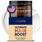 Masque Moerie : bouteille du soin capillaire favorisant l'hydratation et la douceur.