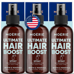 Moerie Ultimate Hair Boost Spray: aplicación en cuero cabelludo para mayor densidad y frescura