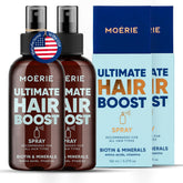 Moerie Ultimate Hair Boost Spray: aplicación en el cuero cabelludo para fortalecer desde la raíz.