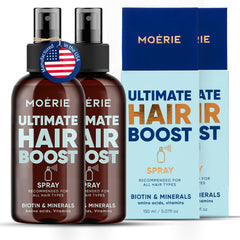 Moerie Ultimate Hair Boost Spray: aplicación en el cuero cabelludo para fortalecer desde la raíz.