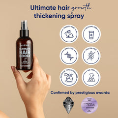Moerie Ultimate Hair Boost Spray: envase de 150 ml seguro y ergonómico para uso diario