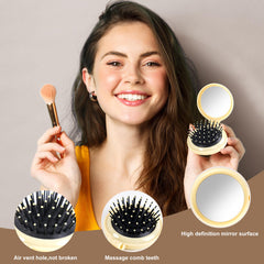 MoHern mini cepillo plegable con espejo amarillo para retoques de peinado