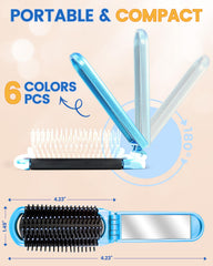 Cepillo plegable MoHern con espejo azul para retoques rápidos en cualquier bolso.