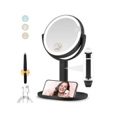 MOMOKUBA espejo de maquillaje iluminado con doble cara y 1x/20x para precisión