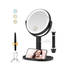 MOMOKUBA espejo de maquillaje iluminado con doble cara y 1x/20x para precisión