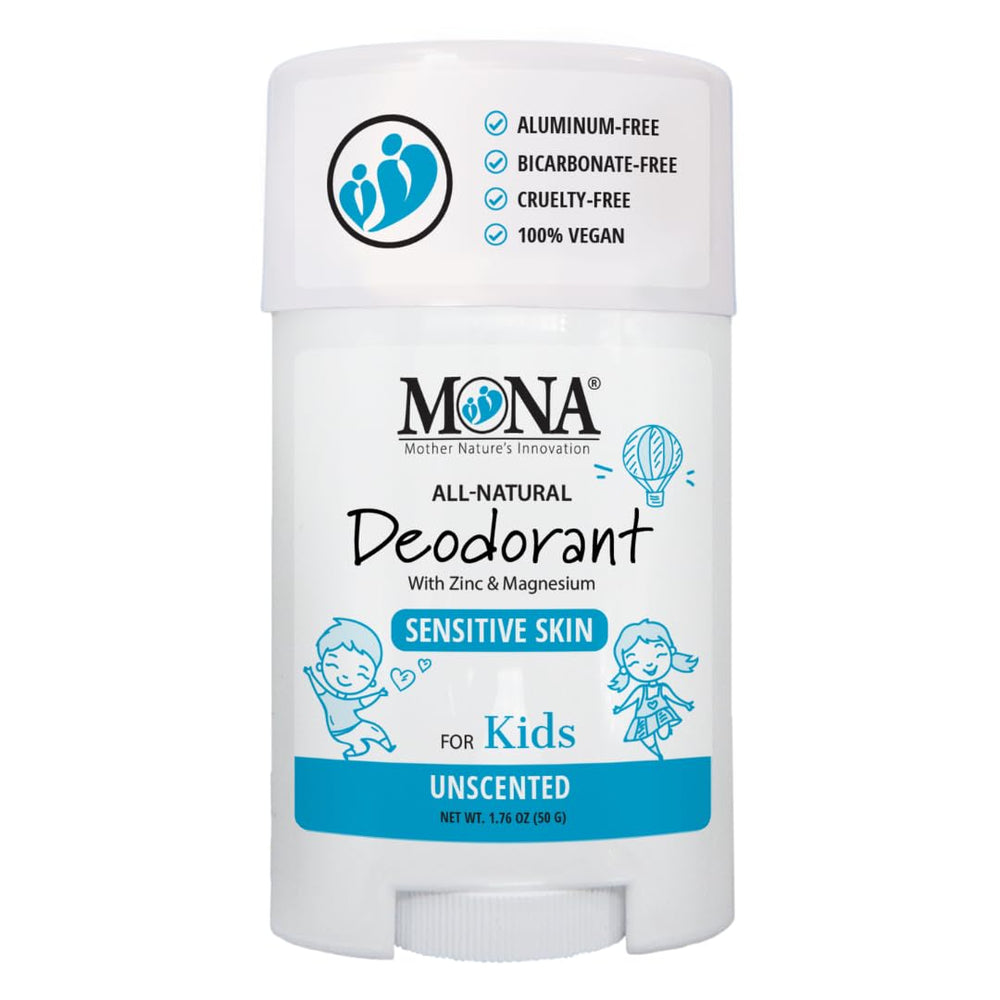 MONA desodorante para niños sin aroma en barra, ideal para piel sensible.