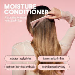 MOISTURE de MONDAY Haircare: etiqueta con ingredientes clave y recomendaciones