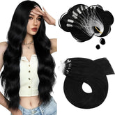 Moresoo Extensiones microlink pelo humano negro jet para mayor densidad y volumen.