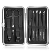 MORGLES set de pinzas y cortaúñas dentro de un estuche de cuero compacto, ideal para viajar.