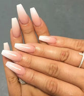 Morily uñas postizas rosas ombré coffin, longitud media, acabado brillante para un look sofisticado.