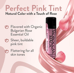 Moroccan Magic Perfect Pink balsamo labial con argan y aceites esenciales para nutrición.