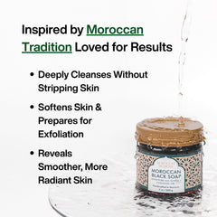 Jabón Negro Hammam Moroccon Mchicha, aplicación en la ducha para un lavado agradable.