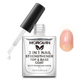 Morovan Base Coat: botella enfoque claro para proteger uñas durante la coloración.