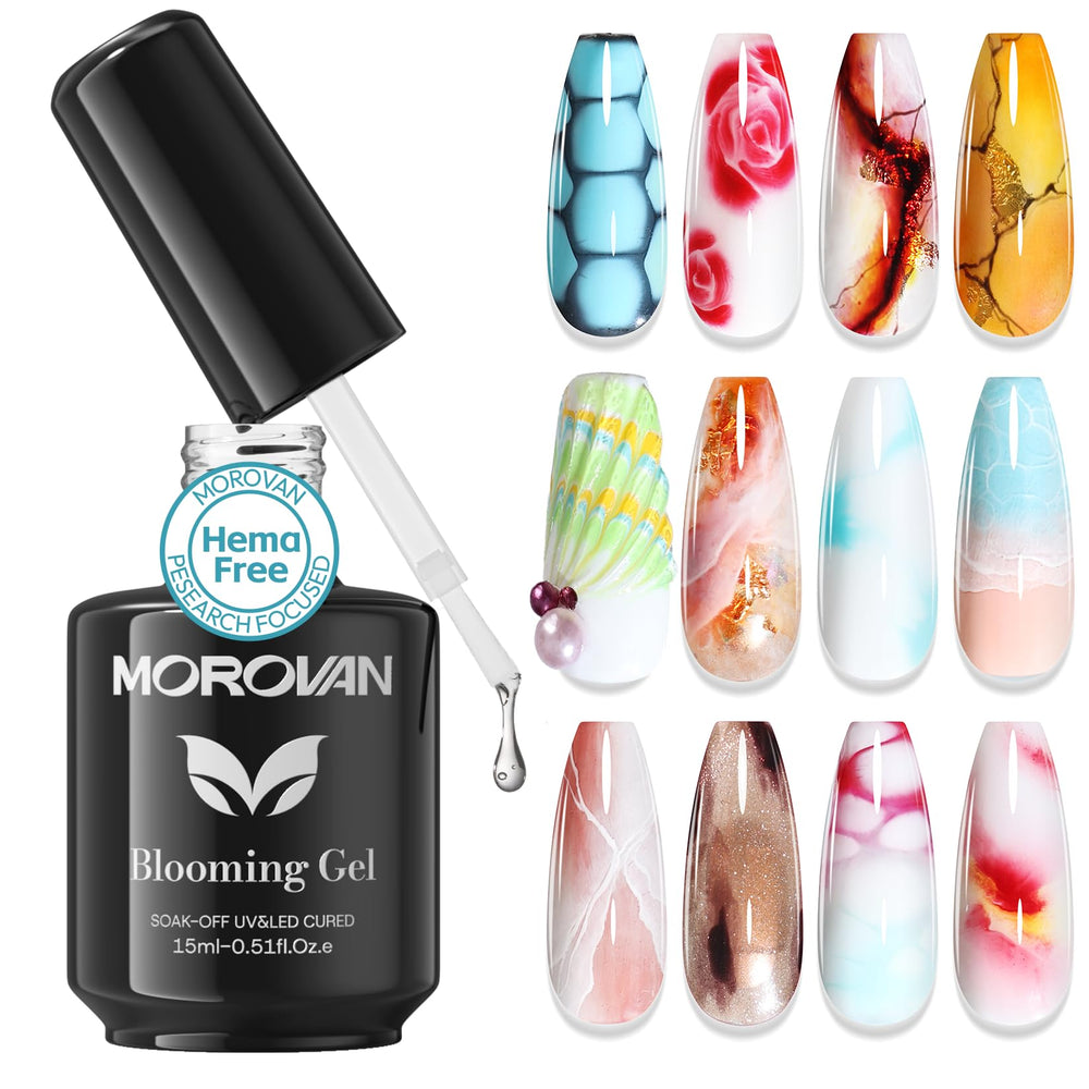 Morovan Blooming Gel en bote claro, crea efectos mármol con facilidad.