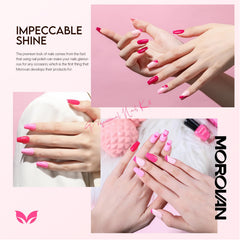 Morovan esmalte rosa cerezo, tono vibrante para manicuras destacadas.