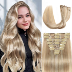 MOTFIN Balayage clip-in extensions 18in for natural-looking volume and length.