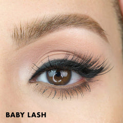 Detalles de las pestañas MoxieLash Baby: 9–15 mm para ojos almendados.