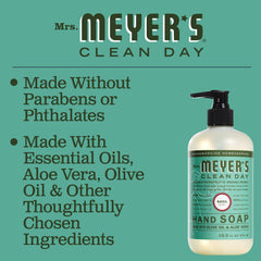 Manos con MRS. MEYER'S CLEAN DAY: espuma de albahaca para aroma vigorizante