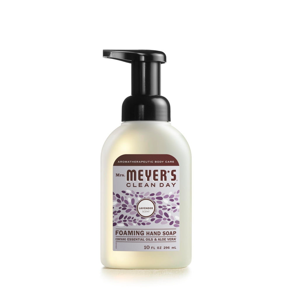 Jabón espumoso para manos de Mrs. Meyer's Lavanda en botella, limpieza suave.