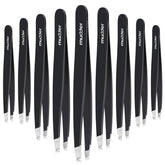 Pinzas Mudder para cejas con punta inclinada en negro, precisión diaria.
