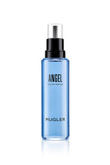 Mugler Angel Recarga: botella elegante para uso diario, aroma ámbar y notas florales.