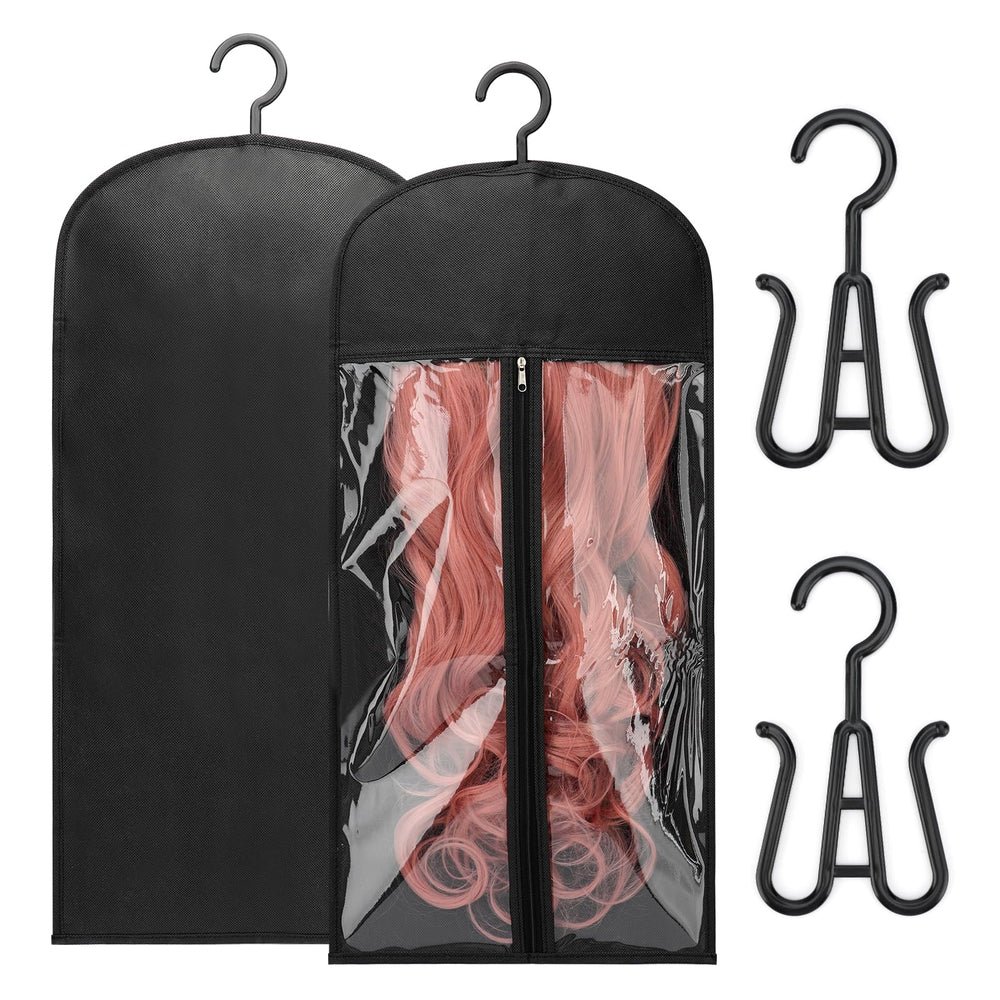 MUIIGOOD bolsas para pelucas con colgador, frontal de PVC para verlas sin abrir.