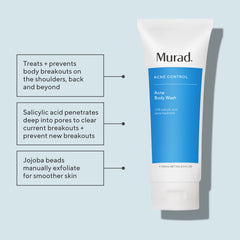 Murad Limpiador corporal para acné: aplicación-cuello-pecho-espalda, uso práctico en la ducha.