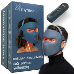 Masque myhalos: lumière rouge sur le visage pour une texture plus uniforme.