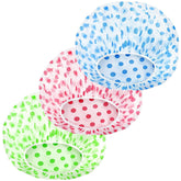 Gorra de ducha MZD8391 con puntos multicolor en rojo para baño diario.
