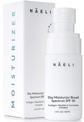 NAELI hidratante facial con SPF 30 en botella; protege piel y mantiene hidratación.
